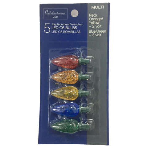 Celebrations Blue LED C6 Multicolored 5 ct Replacement Christmas Light Bulbs
