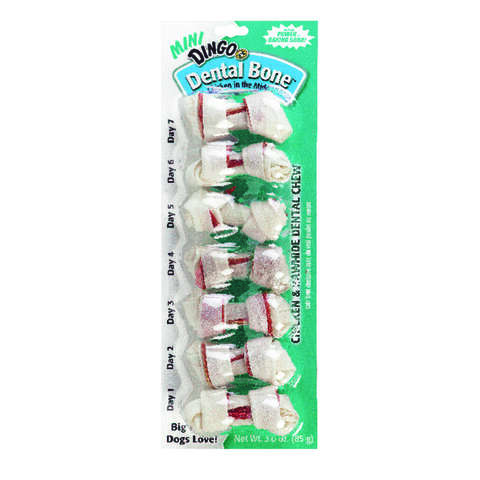 Dingo Mini Dental Treat Small Adult Rawhide Bone Chicken 2.5 in. L 7 pk
