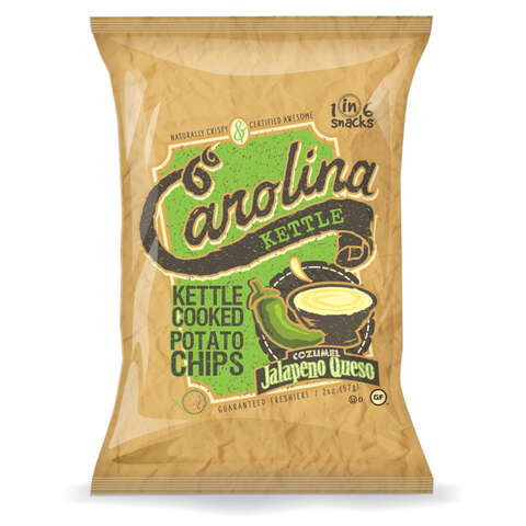 1 in 6 Snacks Carolina Cozumel Jalapeno Queso Kettle Cooked Potato Chips 2 oz Bagged, Pack of 20