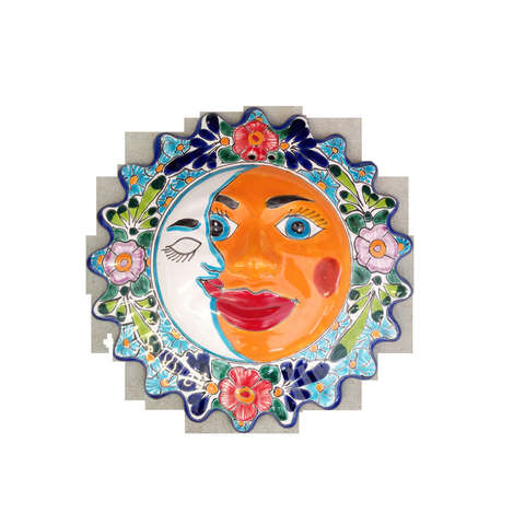 Avera Products Talavera Multi-color Ceramic 14 in. H Sun and Moon Wall Hanging, Pack of 4