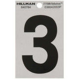 HILLMAN 3 in. Reflective Black Vinyl Self-Adhesive Number 3 1 pc, Pack of 6