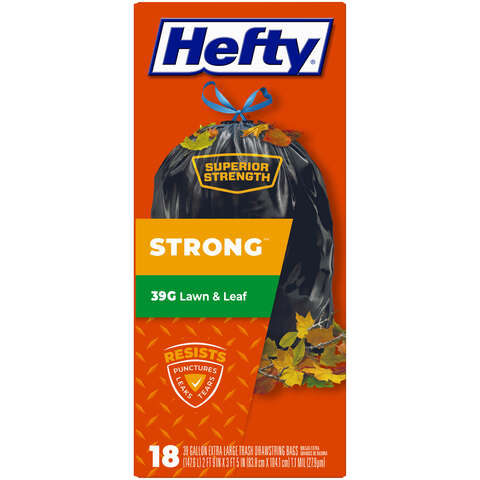 Hefty Extra Strong 39 gal No Scent Lawn and Leaf Bags Drawstring 18 pk, Pack of 6