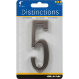 HILLMAN Distinctions 4 in. Silver Zinc Die-Cast Self-Adhesive Number 5 1 pc, Pack of 3