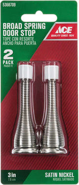 Ace 3 in. W Metal Satin Nickel Silver Spring Door Stop Mounts to door and wall 1/8 in., Pack of 5