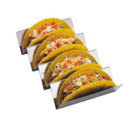 TableCraft BBQ Silver Stainless Steel Taco/Hot Dog Tray 4 slot