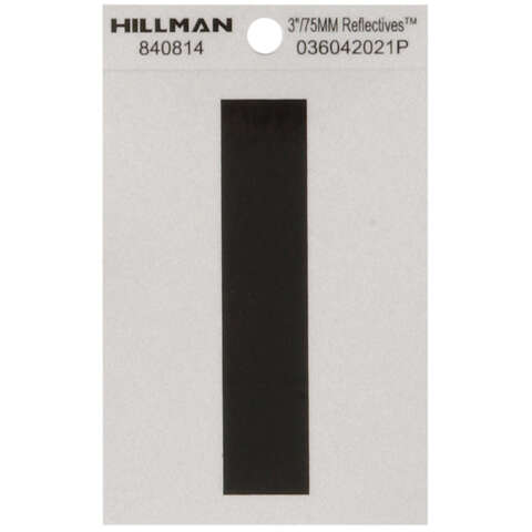 HILLMAN 3 in. Reflective Black Vinyl Self-Adhesive Letter I 1 pc, Pack of 6