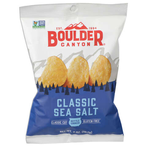 Boulder Canyon Sea Salt Kettle Cooked Potato Chips 2 oz Pegged, Pack of 8