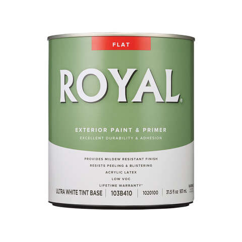 Royal Flat Tint Base Ultra White Base Paint Exterior 1 qt, Pack of 4