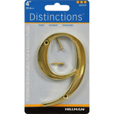 HILLMAN Distinctions 4 in. Gold Zinc Die-Cast Screw-On Number 9 1 pc, Pack of 3