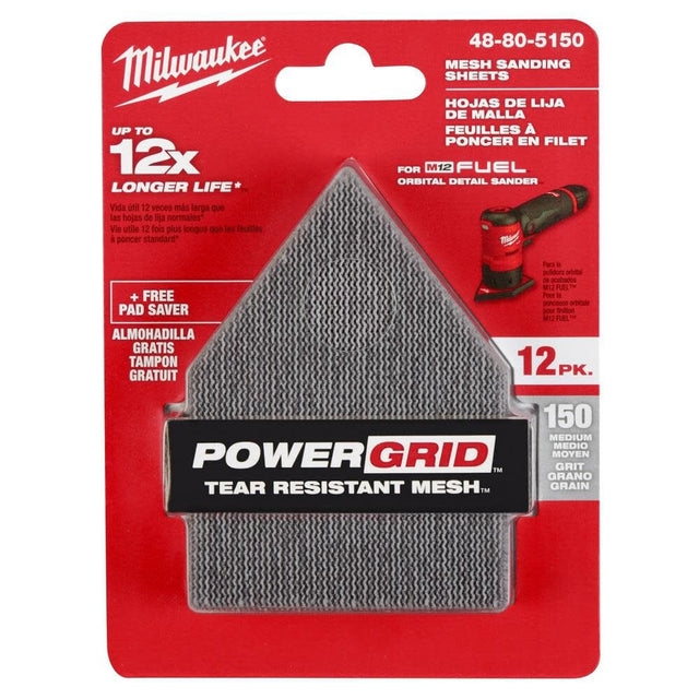 Milwaukee 48-80-5150 Mesh Sanding Sheet, 3-5/8 in W, 3-3/4 in L, 150 Grit, Medium, Aluminum Oxide Abrasive, Pack of 3