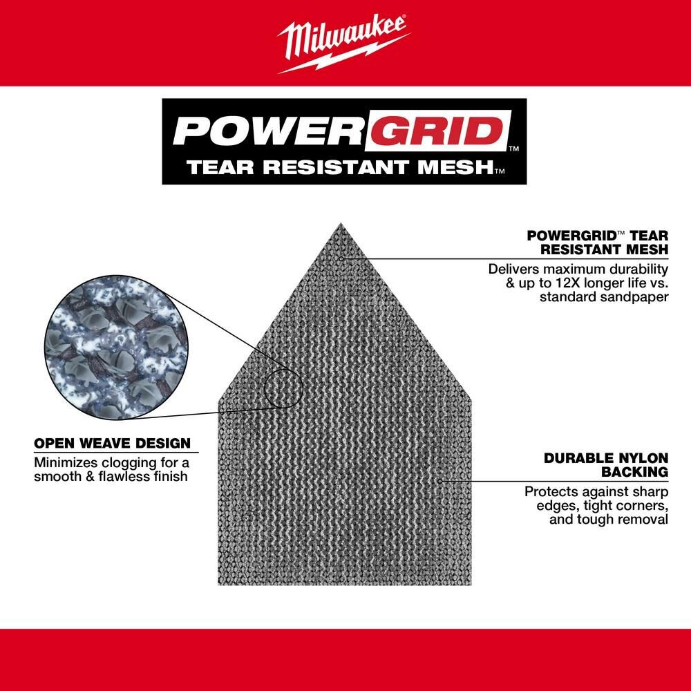 Milwaukee 48-80-5150 Mesh Sanding Sheet, 3-5/8 in W, 3-3/4 in L, 150 Grit, Medium, Aluminum Oxide Abrasive, Pack of 3
