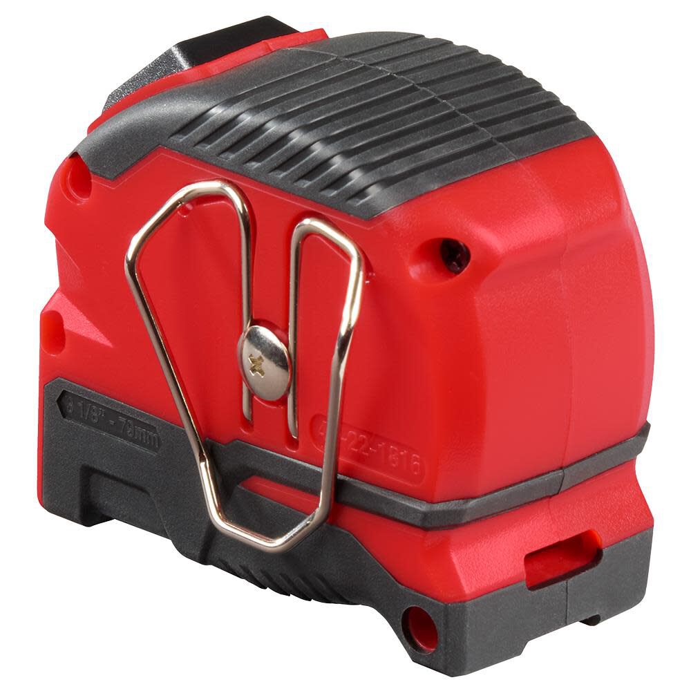 Milwaukee 48-22-1816 Auto-Lock Tape Measure, 16 ft L Blade, 1 in W Blade, Steel Blade, ABS Case, Black/Red Case